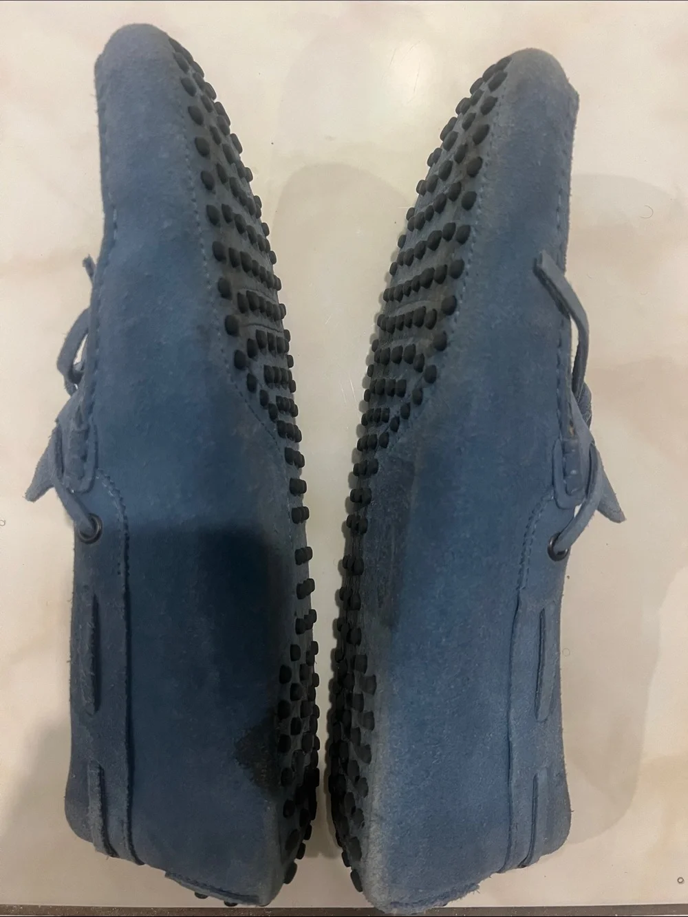 Tod's Light Blue Suede Bow-Front Driving Loafers